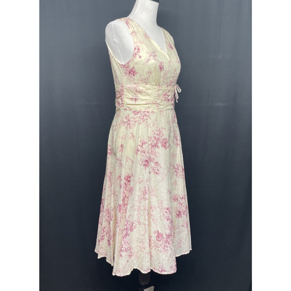 Connected Appl Dress Sz 12 Yellow Pink Floral A-line Cottagecore Romantic - Picture 3 of 9